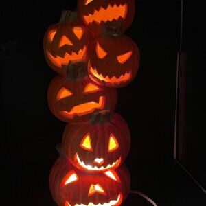 1993 Trendmasters Foam Mold Halloween Jack O Lantern Lighted Pumpkin Tower